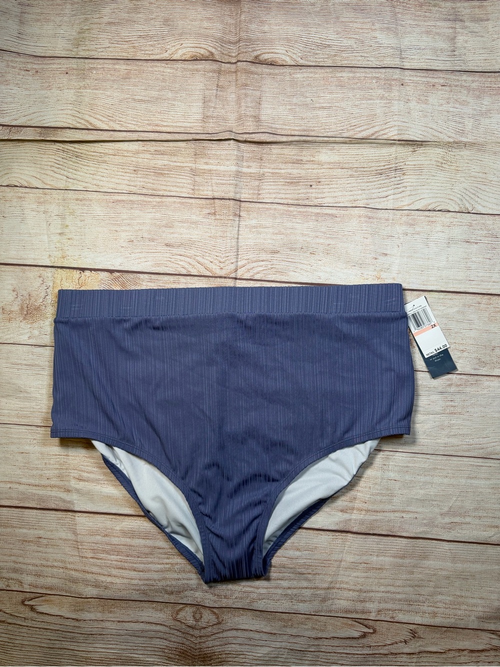 NWT Women’s High-Waist Ribbed Blue Swim Bottom